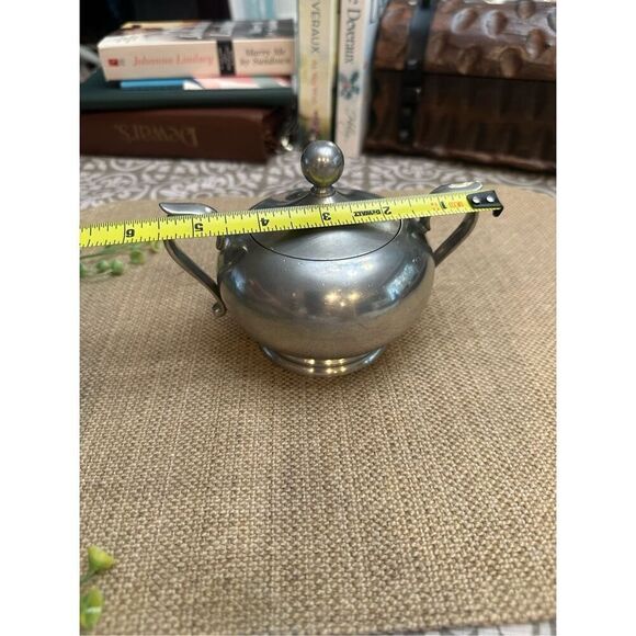 FC Etain Garanti Silver Tone Matte Sugar Bowl with Lid & Handle Made in France - Picture 9 of 9